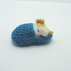 Mini sleeping kitten in yarn slipper decor